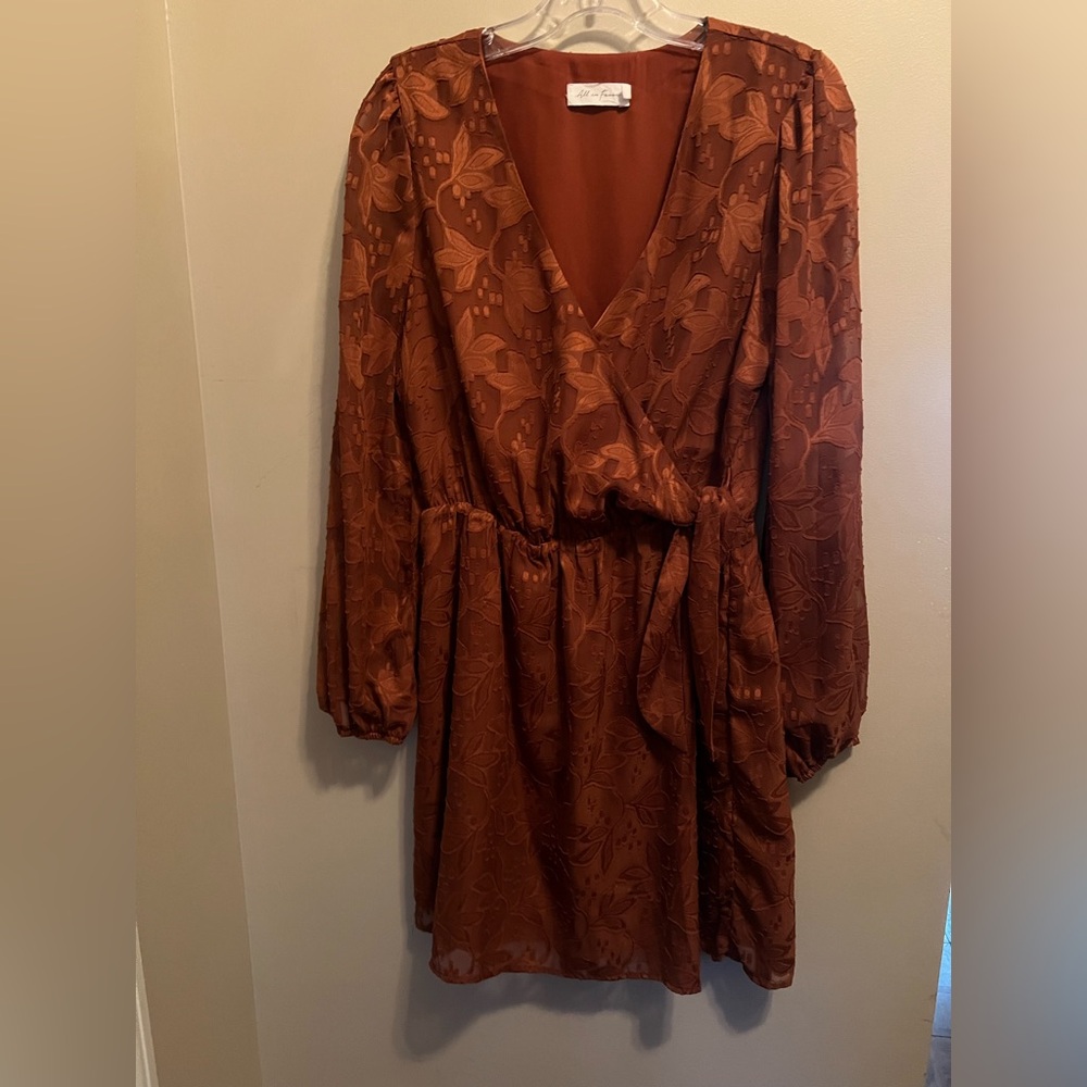 All in Favor Terracotta Floral Long Sleeve Dress